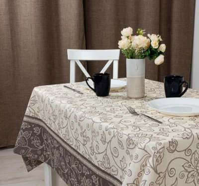 6133 Скатерть с пропиткой 120*140см Protec Textil, ALBA Уни серо-бежевая, 80% хлопок, 20% полиэстер с покрытием