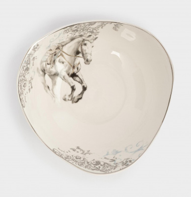 ANLAF-FXY-160128-6 Пиала 14*5 см, Anna Lafarg, белая с серебристым кантом, Конь, White horse