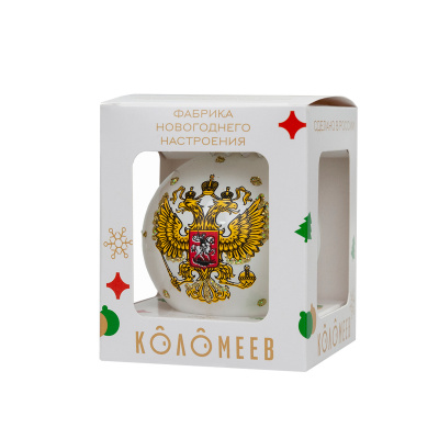 КУ-65-244155 Ёлочная игрушка шар 6,5см, стекло, декор "Герб России", в подарочной упаковке